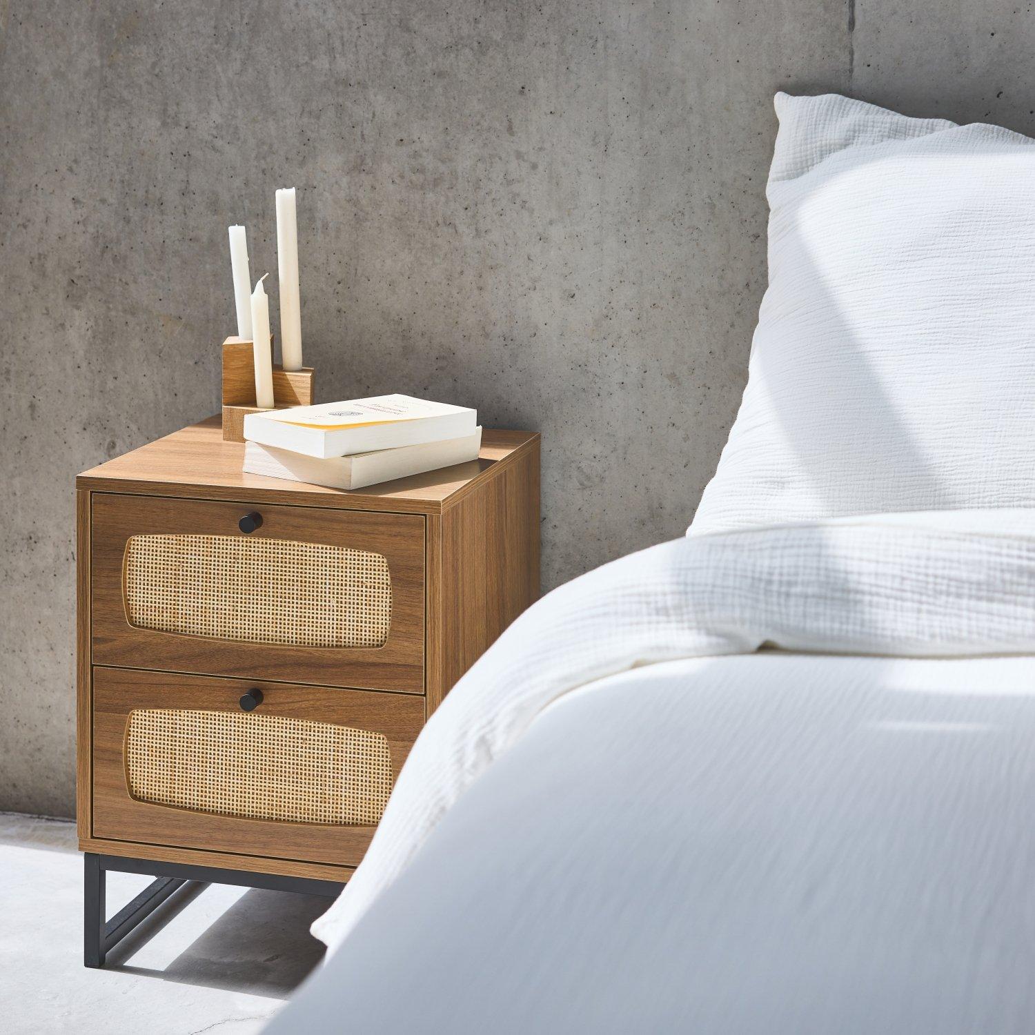 Wood And Cane Bedside Table